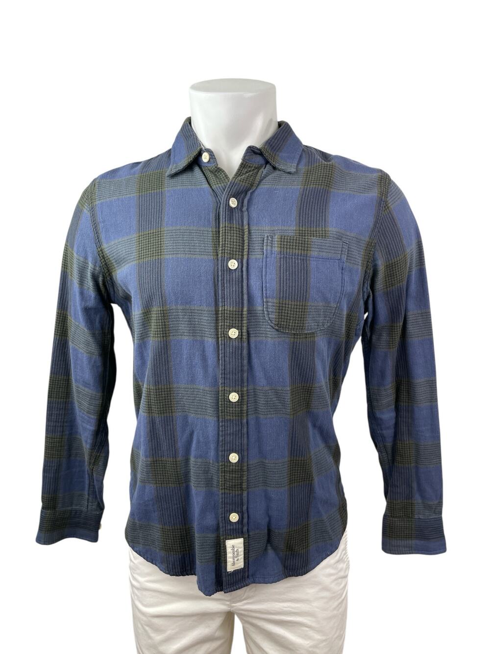 Abercrombie & Fitch Muscle Men's Blue Plaid Long Sleeve Button Down Shirt Top S
